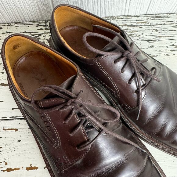 ECCO Men\'s Oxfords Round Toe Dark Brown Dress Shoes 33154 Career Business Sz 42 main image 9